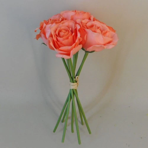 Artificial Roses Bunch Coral 7 Stems 26cm - R347 