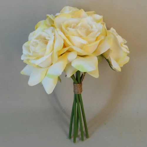 Artificial Roses Bunch Lemon Yellow 27cm - R394 N2