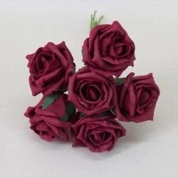 Colourfast Cottage Foam Roses Bundle Burgundy 6 Pack 24cm - R464 H2