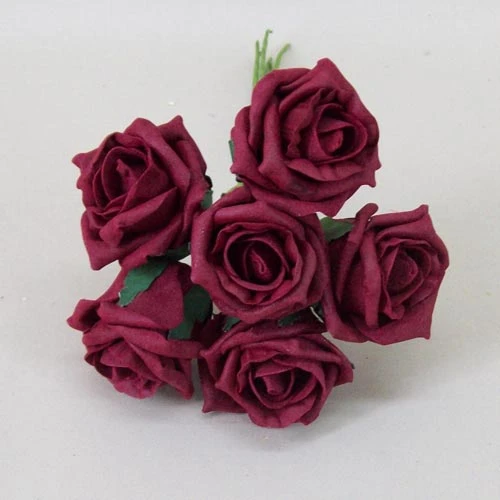 Colourfast Cottage Foam Roses Bundle Burgundy 6 Pack 24cm - R464 H2