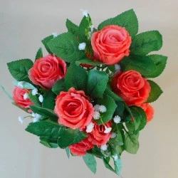 Artificial Rosebuds Bouquet Coral x 10 45cm - R064 BX20