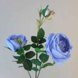 Grasmere Artificial Cabbage Roses Spray Blue 64cm - R399 DD3