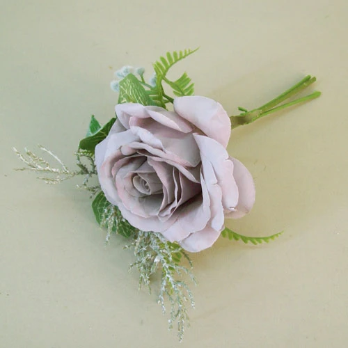 Romance Rose and Leaves Posy Lilac 24cm - R751 O2