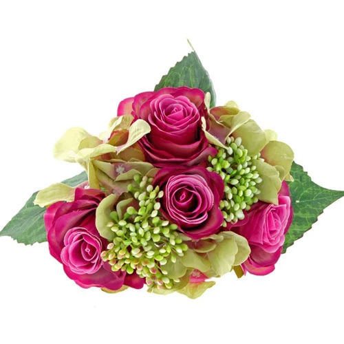 Rose & Hydrangea Bunch - Cerise & Green Mix 28cm - R526 T4
