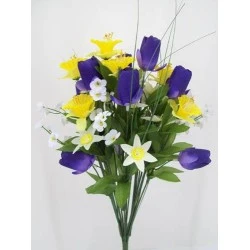 Silk Spring Flower Bouquet Yellow and Purple 43cm - S007 LL3