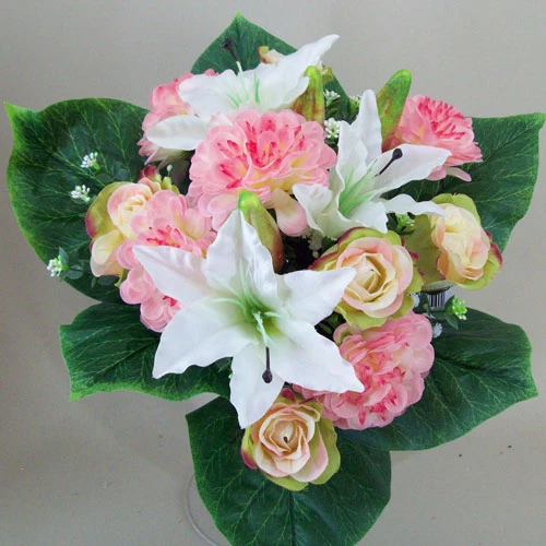 Zinnia Lilies and Roses Bouquet Pink White 36cm - Z026 BX11