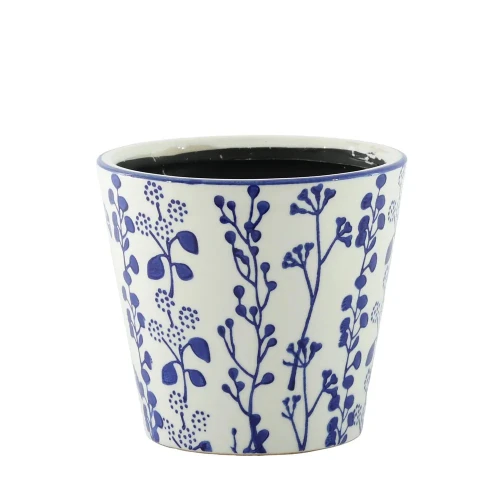 Perth Plant Pot Cover Blue White 19cm - POT015 2C