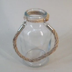 Glass Jam Jar Flower Vase with Rope Handle - GL132 1B