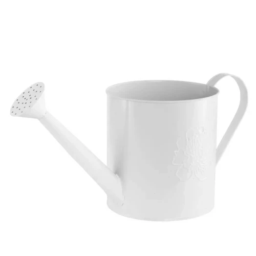 Metal Watering Can with Embossed Flower White 14cm - TIN005 
