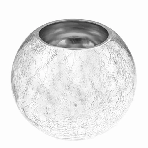 Silver Crackle Glass Fishbowl Vase 17cm - GL200 1B