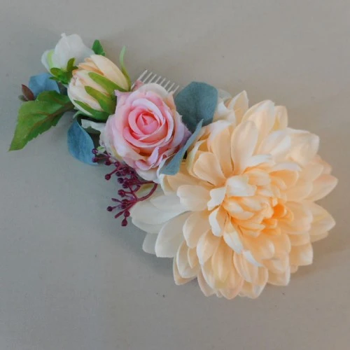 Bowness Faux Flowers Hair Slide Peach Pink - BOW004