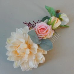 Bowness Faux Flowers Hair Slide Peach Pink - BOW004