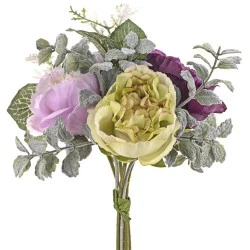 Artificial Flowers Posy Bouquet Green and Purple Flowers 23cm - R937 II2