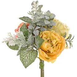 Artificial Flowers Posy Bouquet Yellow and Orange Peonies 23cm - R940 II4