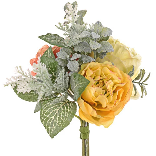 Artificial Flowers Posy Bouquet Yellow and Orange Peonies 23cm - R940 II4